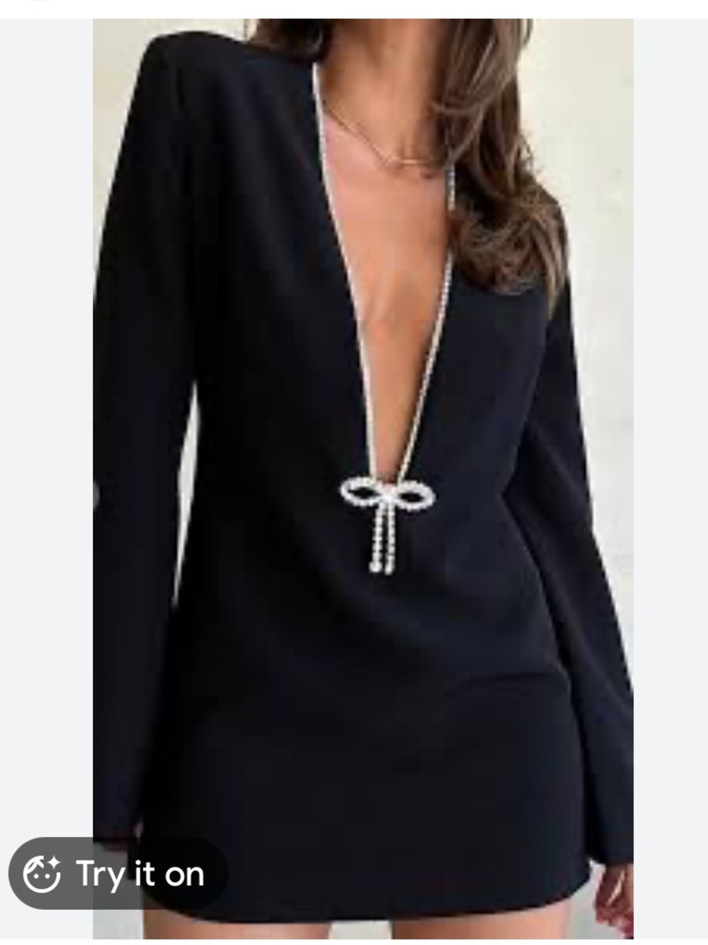 NWT Rumored Black Deep V Mini Dress with Rhinestone Bow Trim size Small